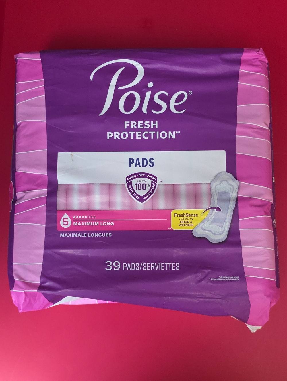 Poise Incontinence Pads for Women, 5 Drop Maximum Absorbency, 39ct